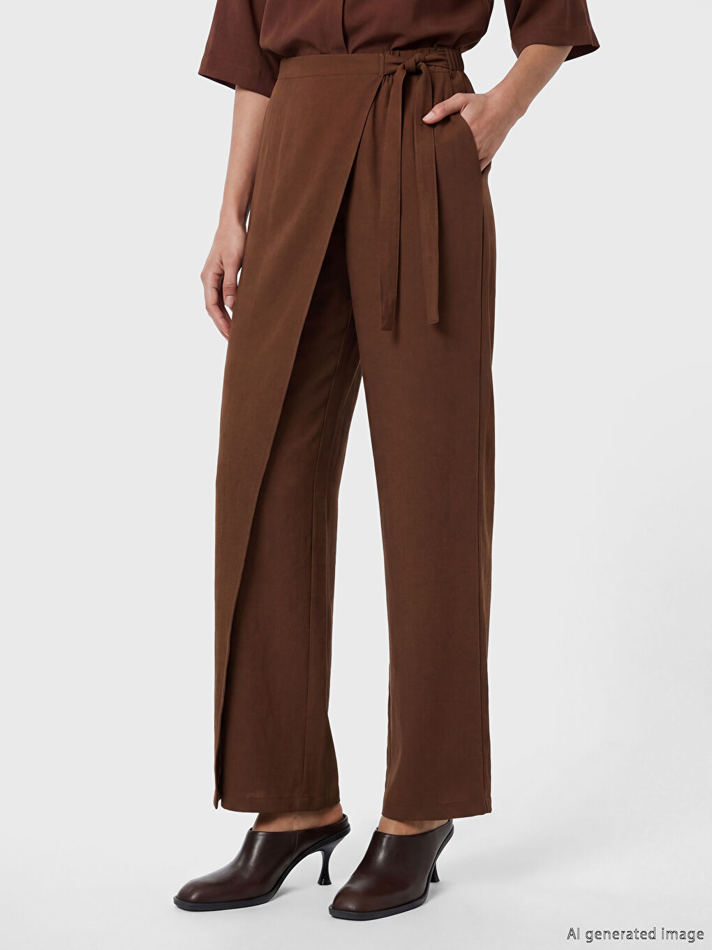 Ženske pantalone sa širokim nogavicama i vezivanjem u struku-1