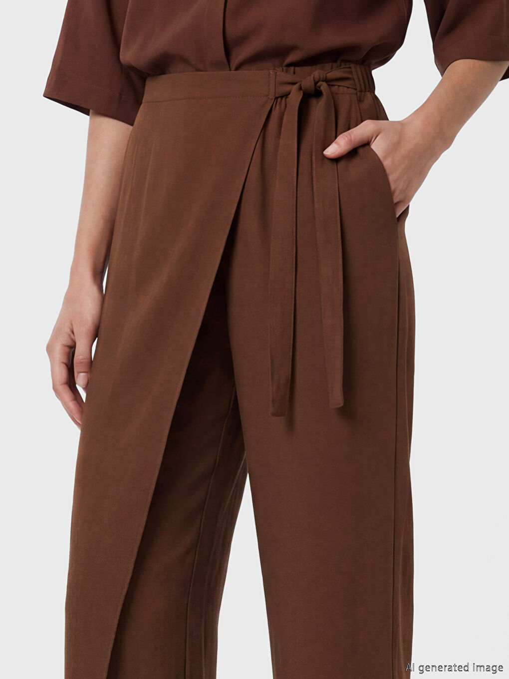 Ženske pantalone sa širokim nogavicama i vezivanjem u struku-2