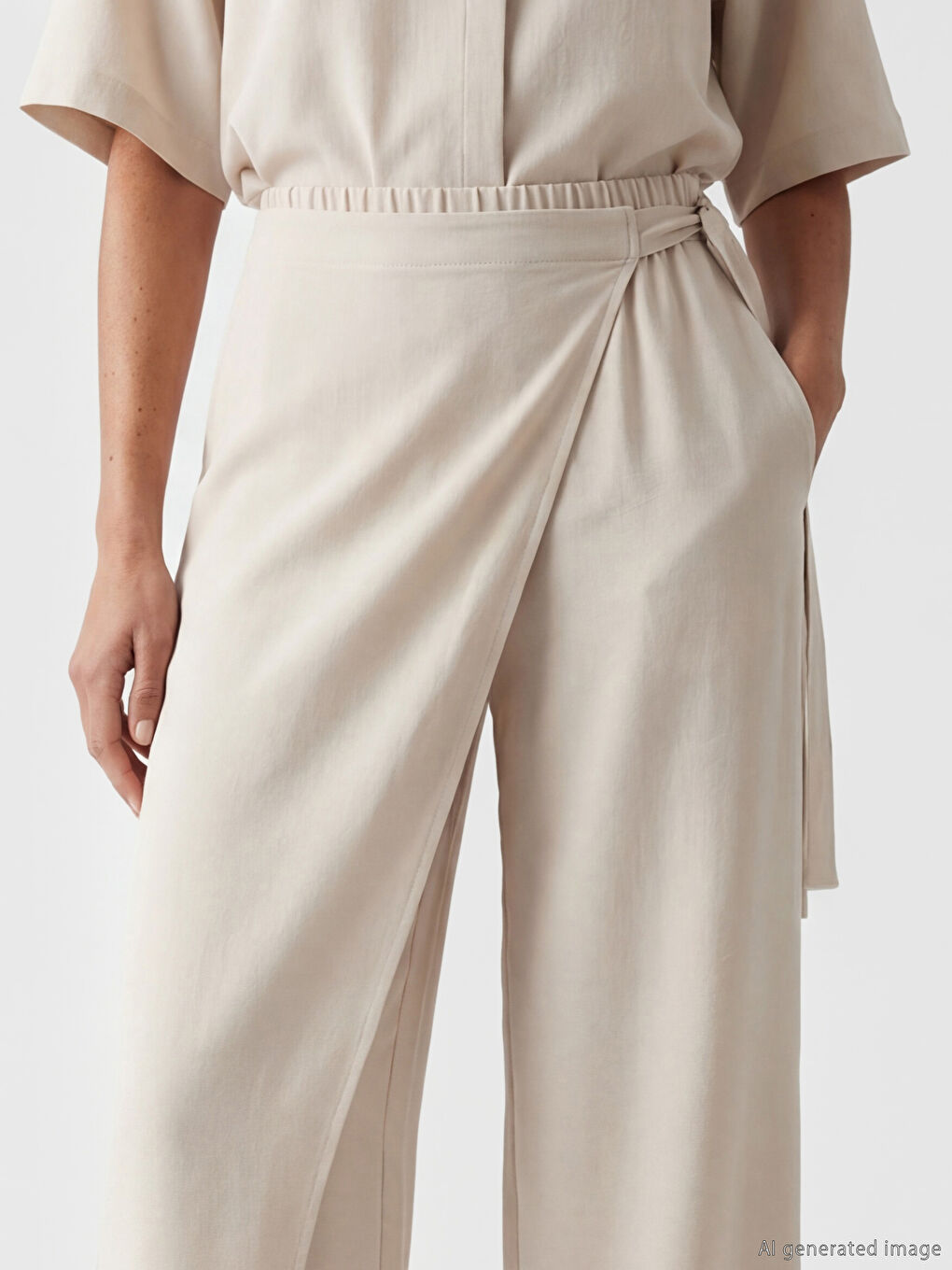Ženske pantalone sa širokim nogavicama i vezivanjem u struku-4