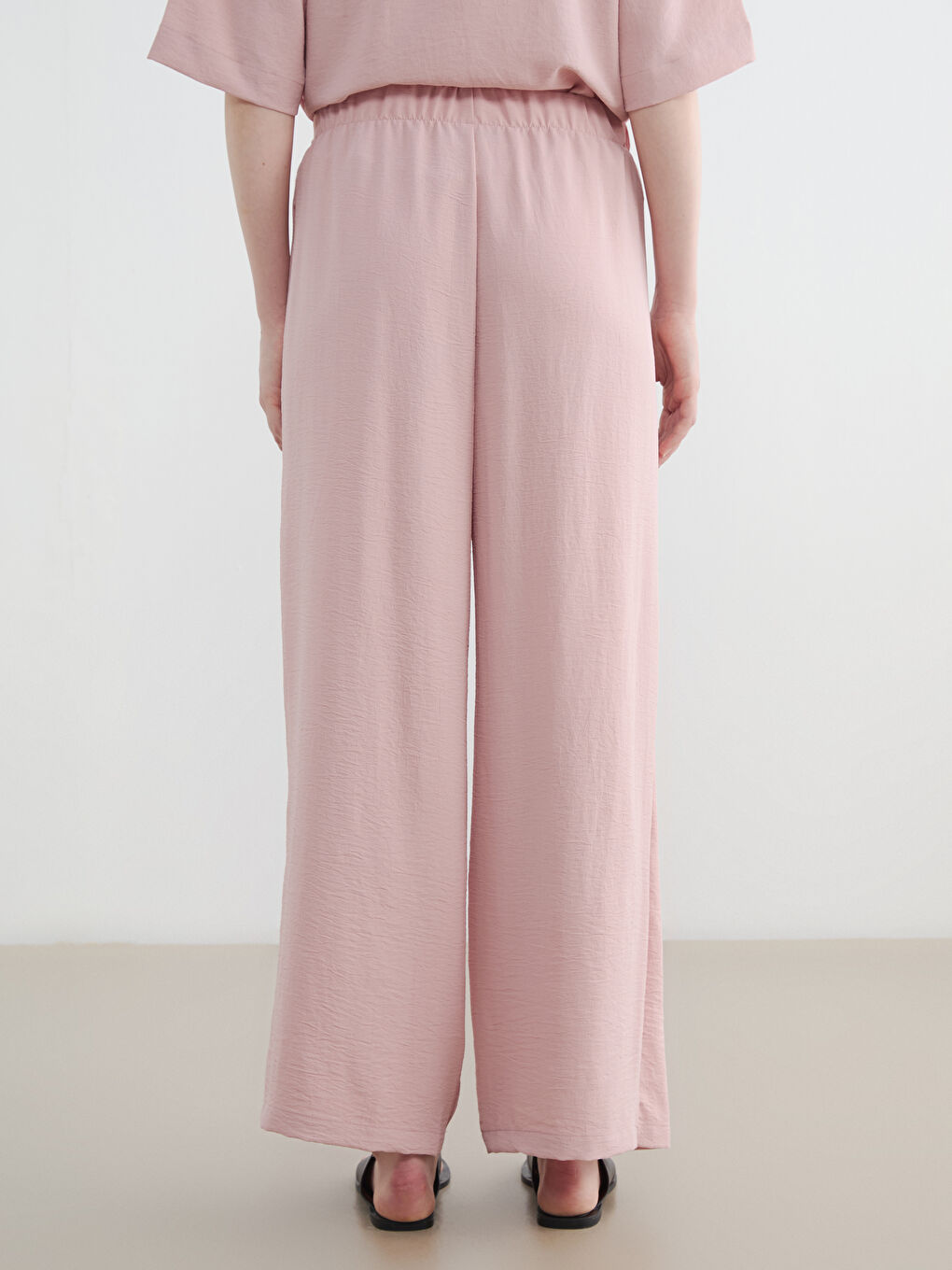 Pembe Beli Bağlamalı Geniş Paça Kadın Pantolon-3