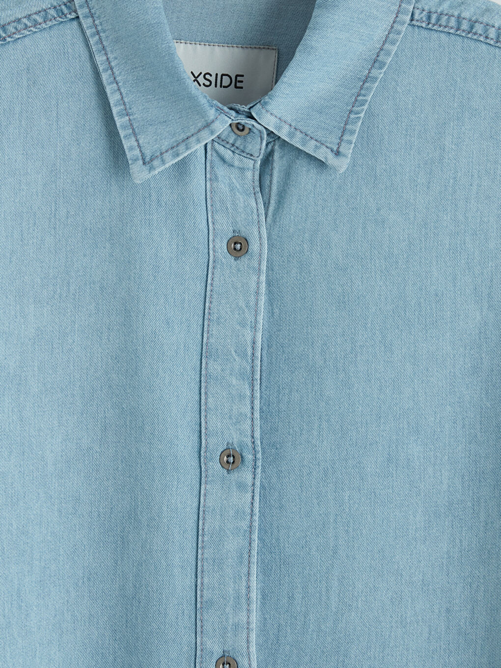 Mavi Oversize Kadın Jean Gömlek-2