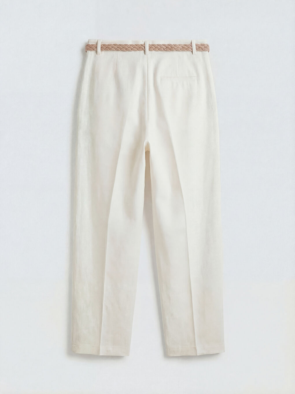 Ekru Beli Kemerli Havuç Kesim Pileli Kadın Pantolon-1