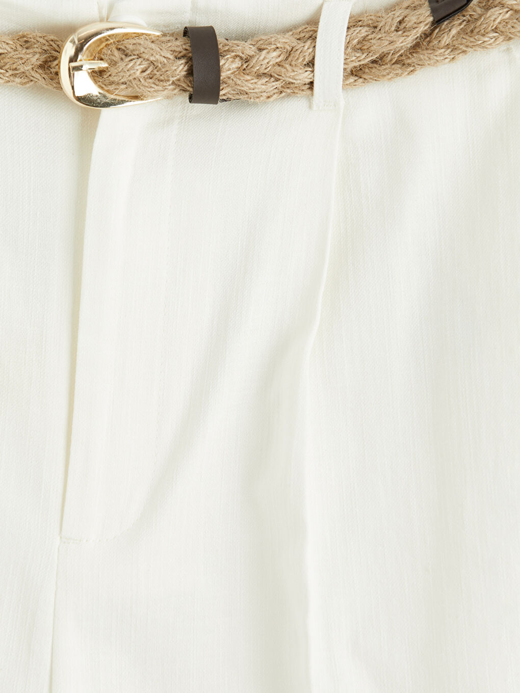 Ekru Beli Kemerli Havuç Kesim Pileli Kadın Pantolon-2