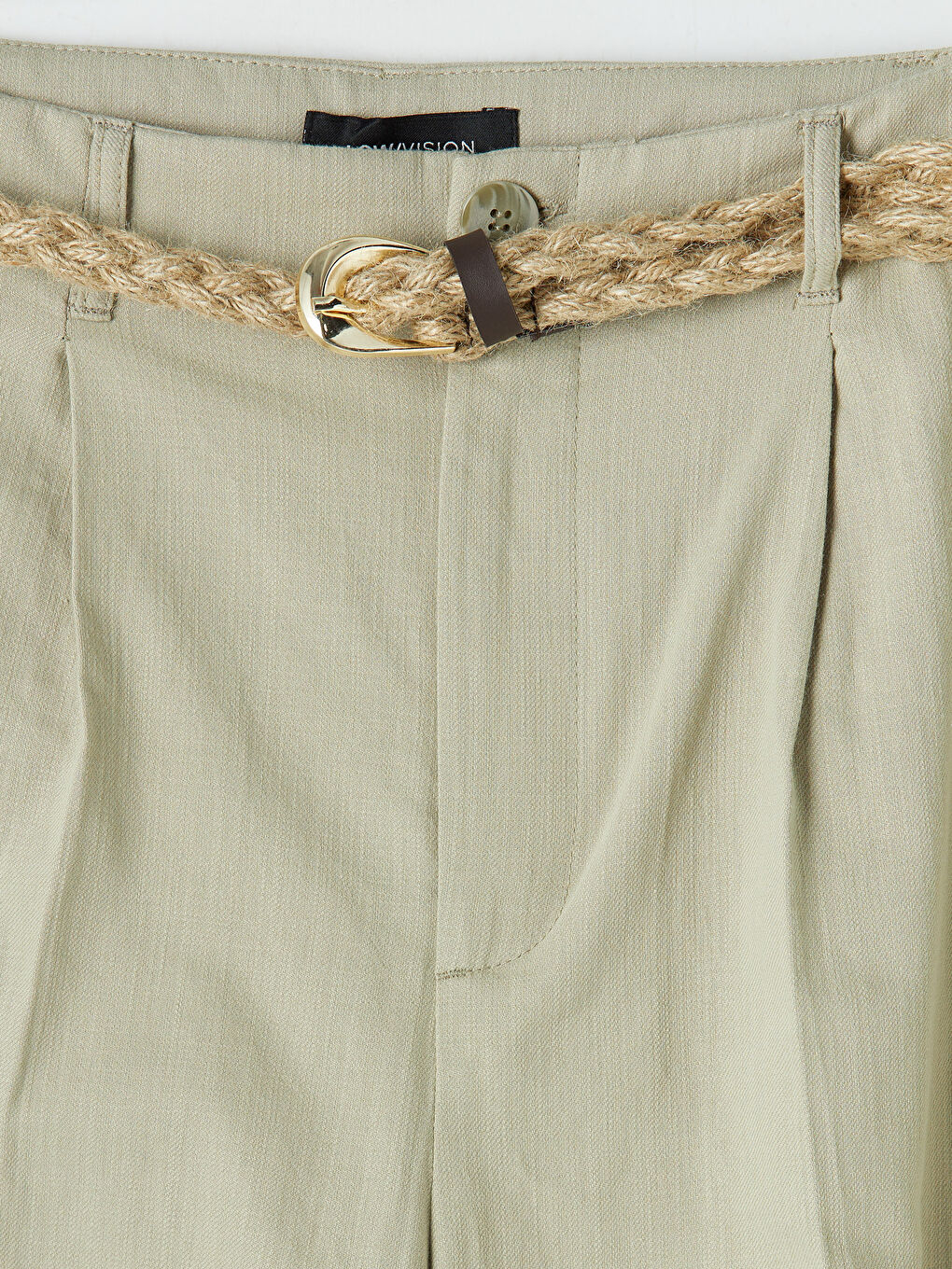 Haki Beli Kemerli Havuç Kesim Pileli Kadın Pantolon-2