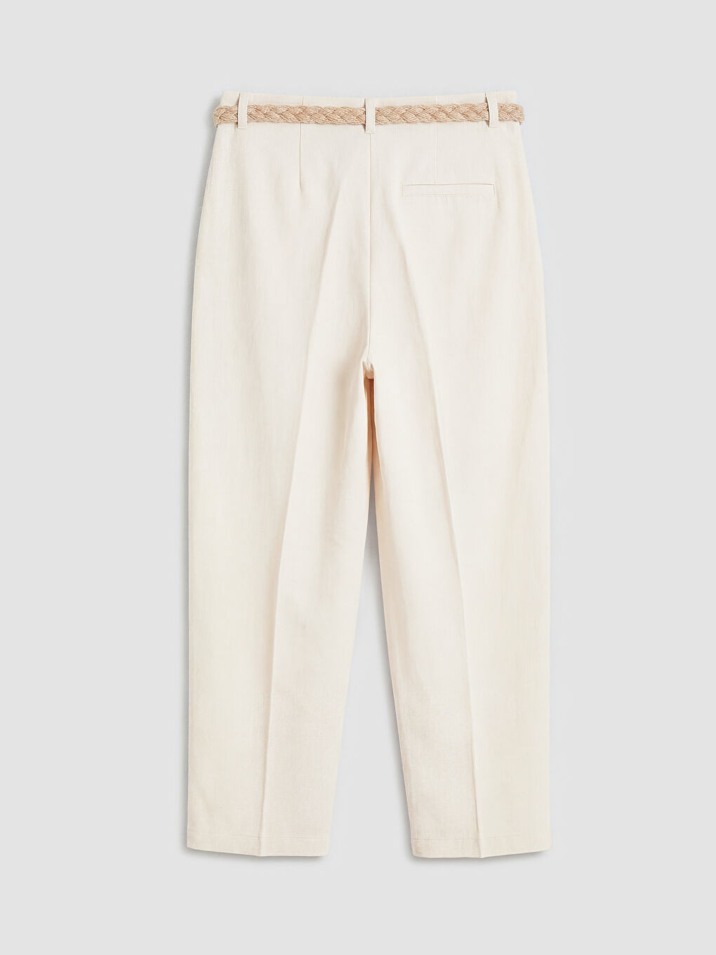 Bej Beli Kemerli Havuç Kesim Pileli Kadın Pantolon-1