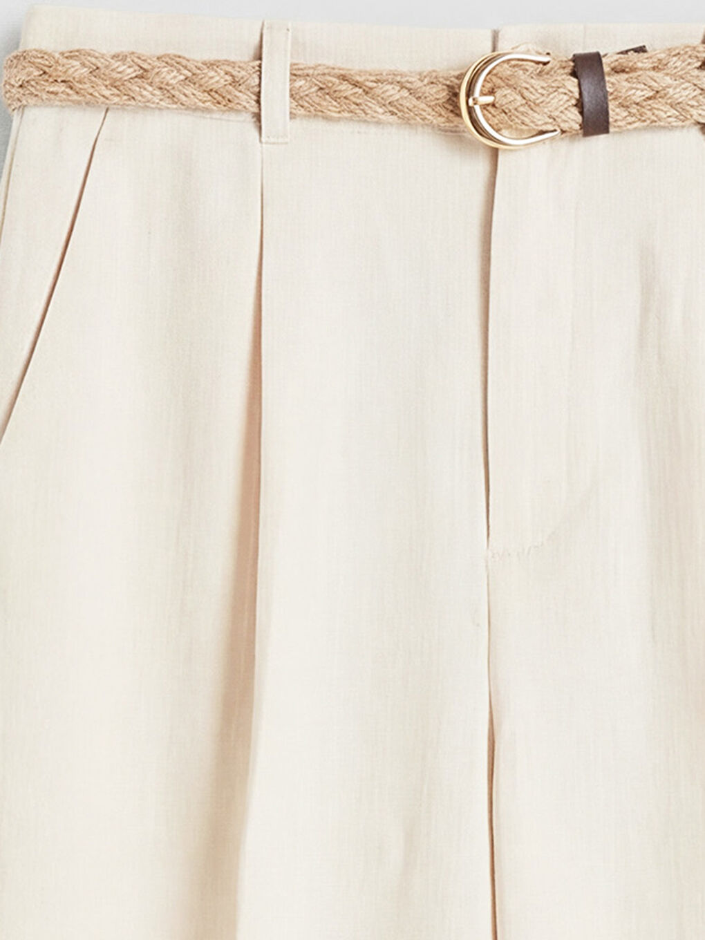 Bej Beli Kemerli Havuç Kesim Pileli Kadın Pantolon-2