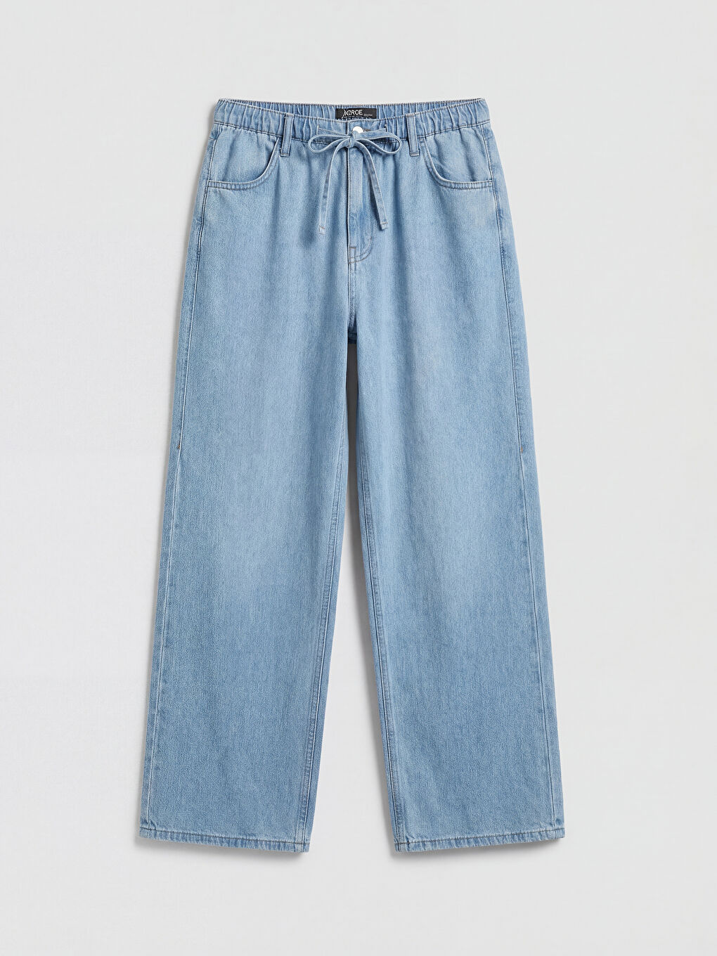 Mavi Beli Lastikli Wideleg Kadın Jean Pantolon
