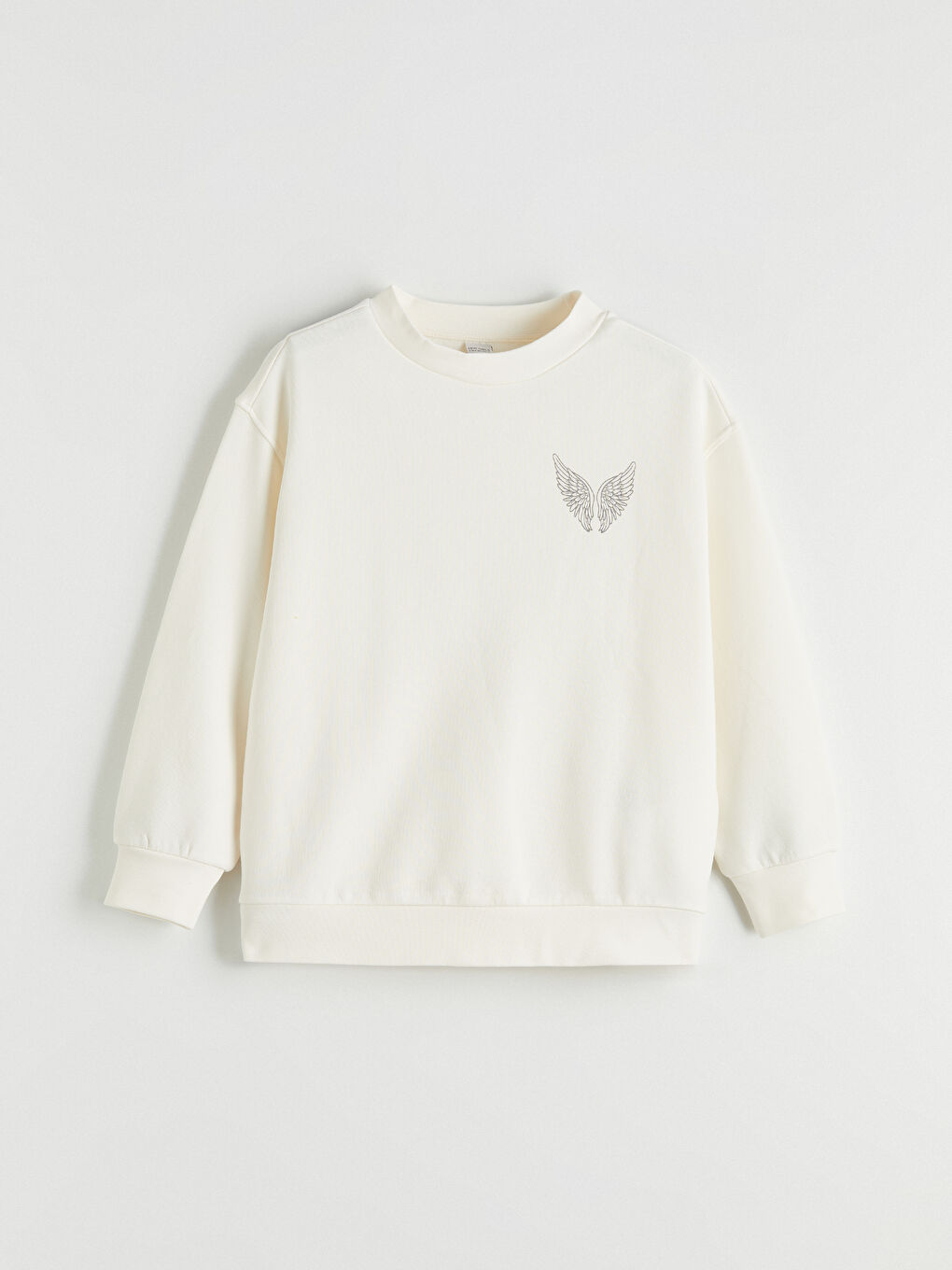 Ekru Bisiklet Yaka Baskılı Kız Çocuk Sweatshirt-1