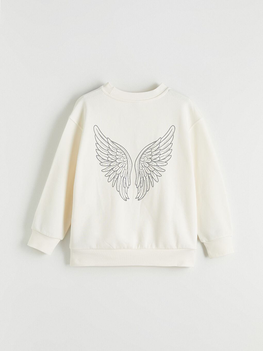 Ekru Bisiklet Yaka Baskılı Kız Çocuk Sweatshirt-4