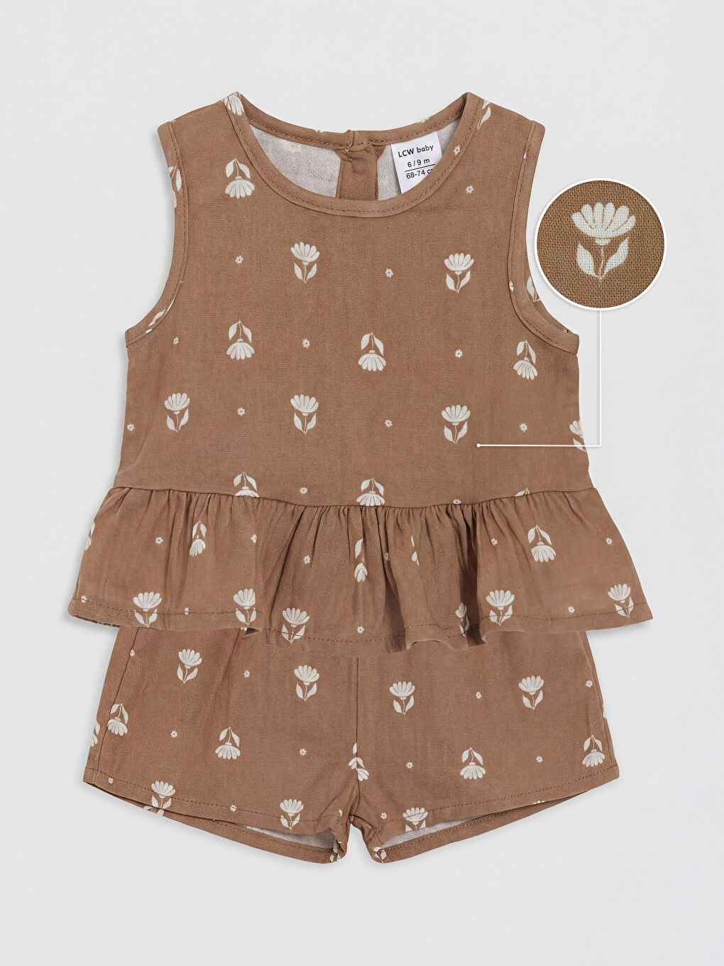 Kahverengi Çiçekli Kız Bebek Bluz ve Şort Takım
