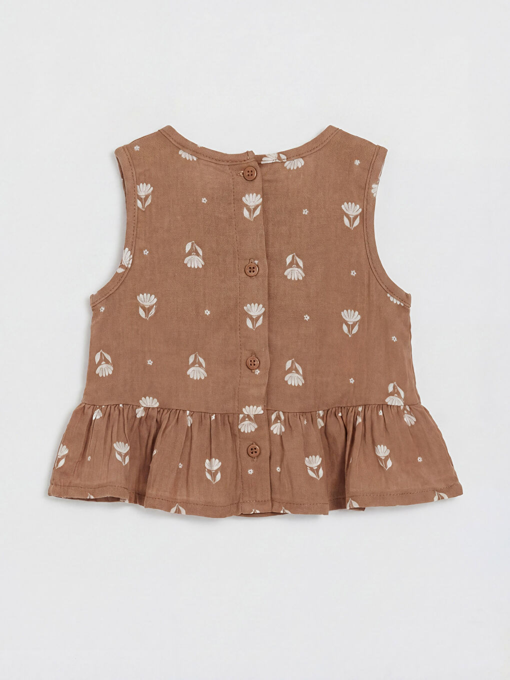 Kahverengi Çiçekli Kız Bebek Bluz ve Şort Takım-2