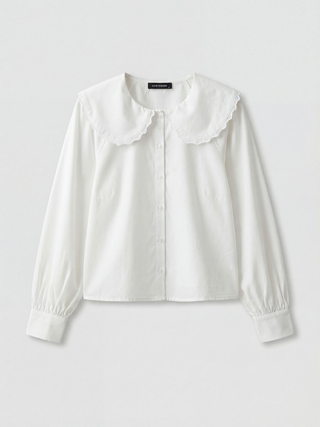 Beyaz Bebe Yaka Kadın Gömlek-4