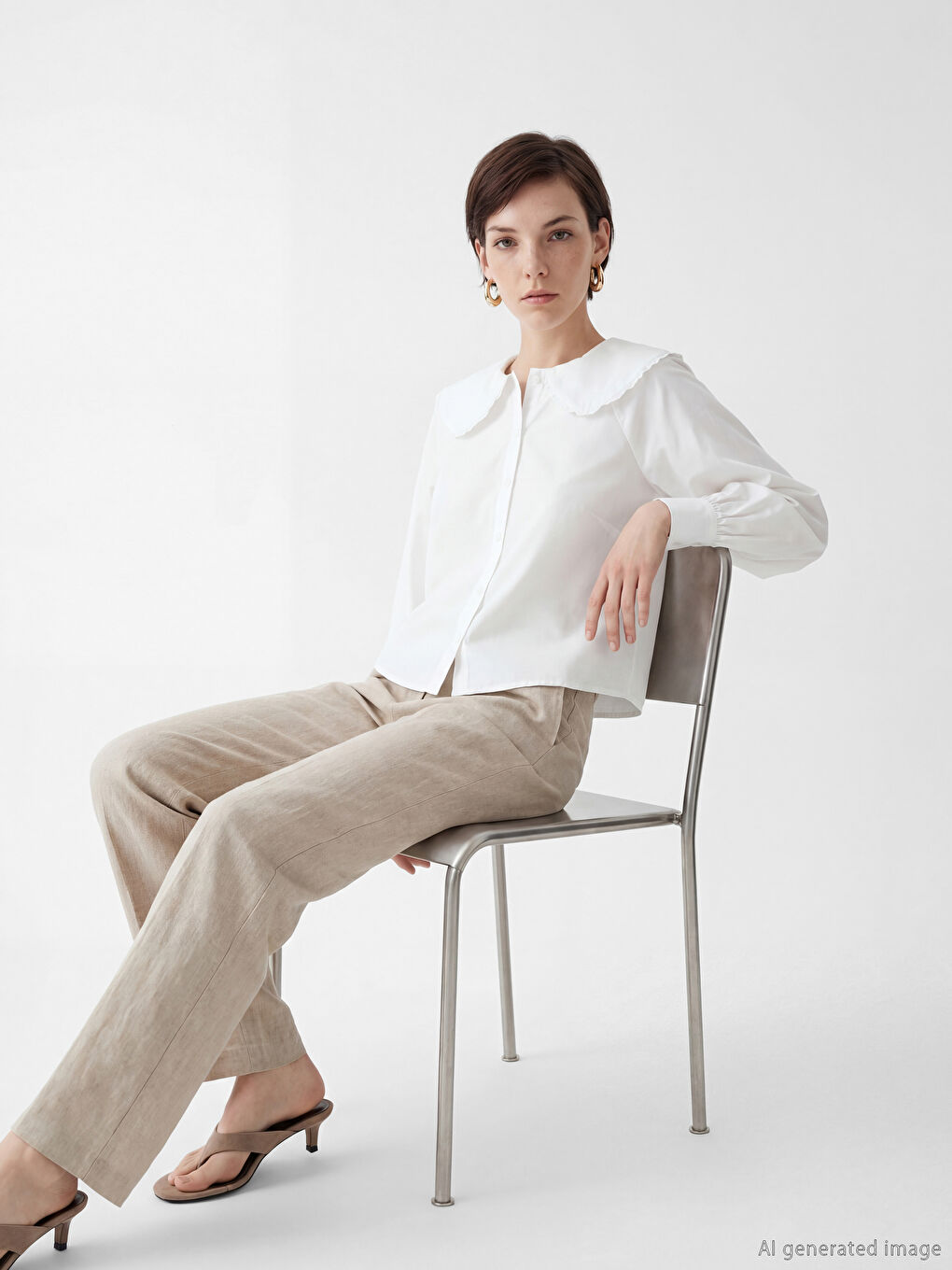 Beyaz Bebe Yaka Kadın Gömlek