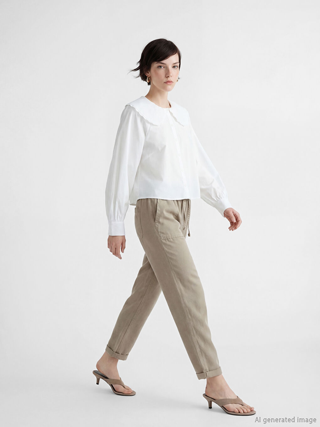 Beyaz Bebe Yaka Kadın Gömlek-1