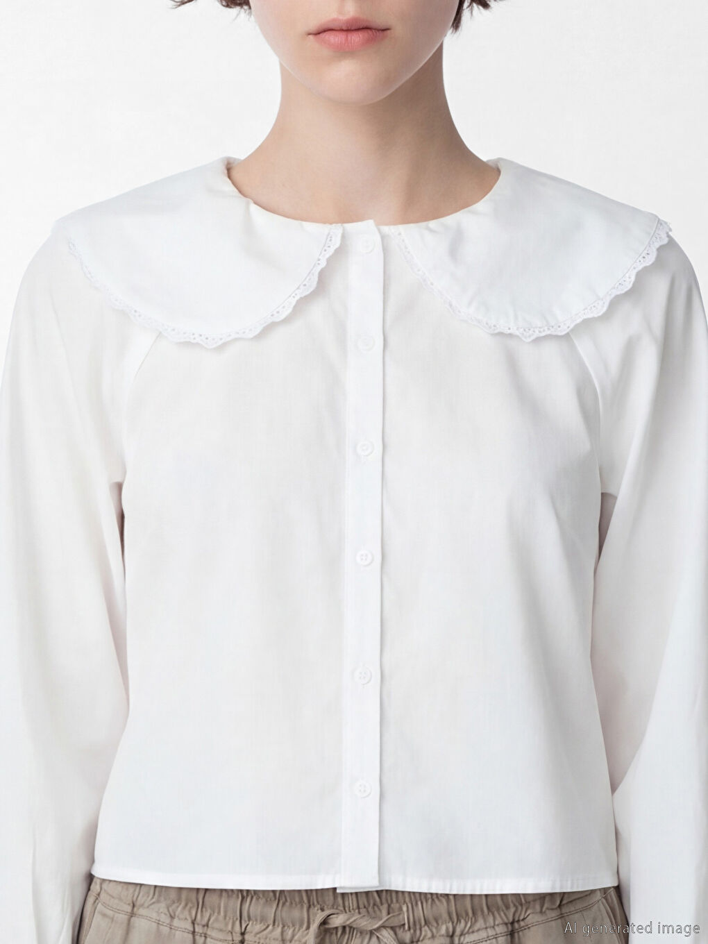 Beyaz Bebe Yaka Kadın Gömlek-2