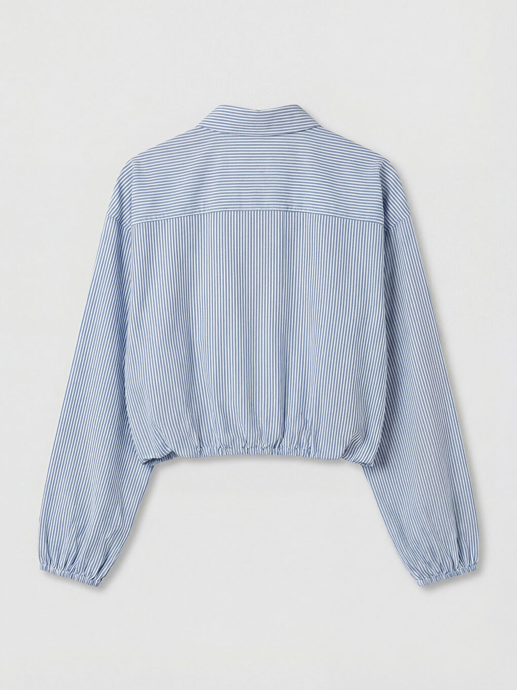 Mavi Çizgili Büzgülü Kadın Gömlek-5