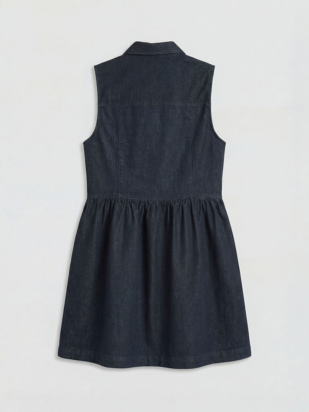 Lacivert Gömlek Yaka Büzgülü Mini Jean Elbise-1