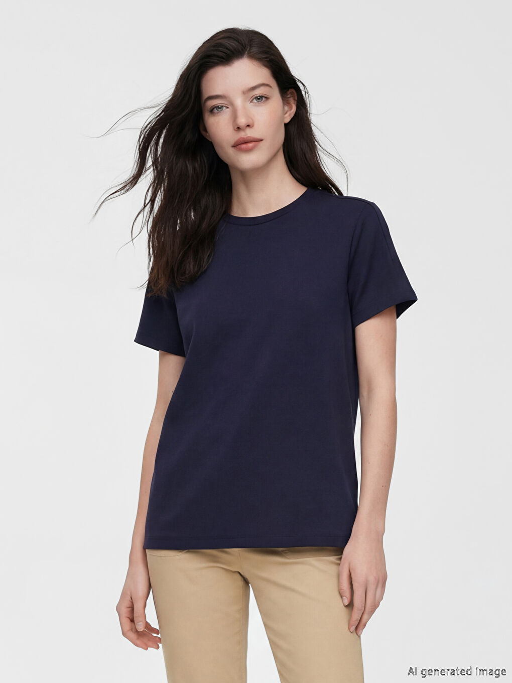 Lacivert Bisiklet Yaka Kadın Tişört