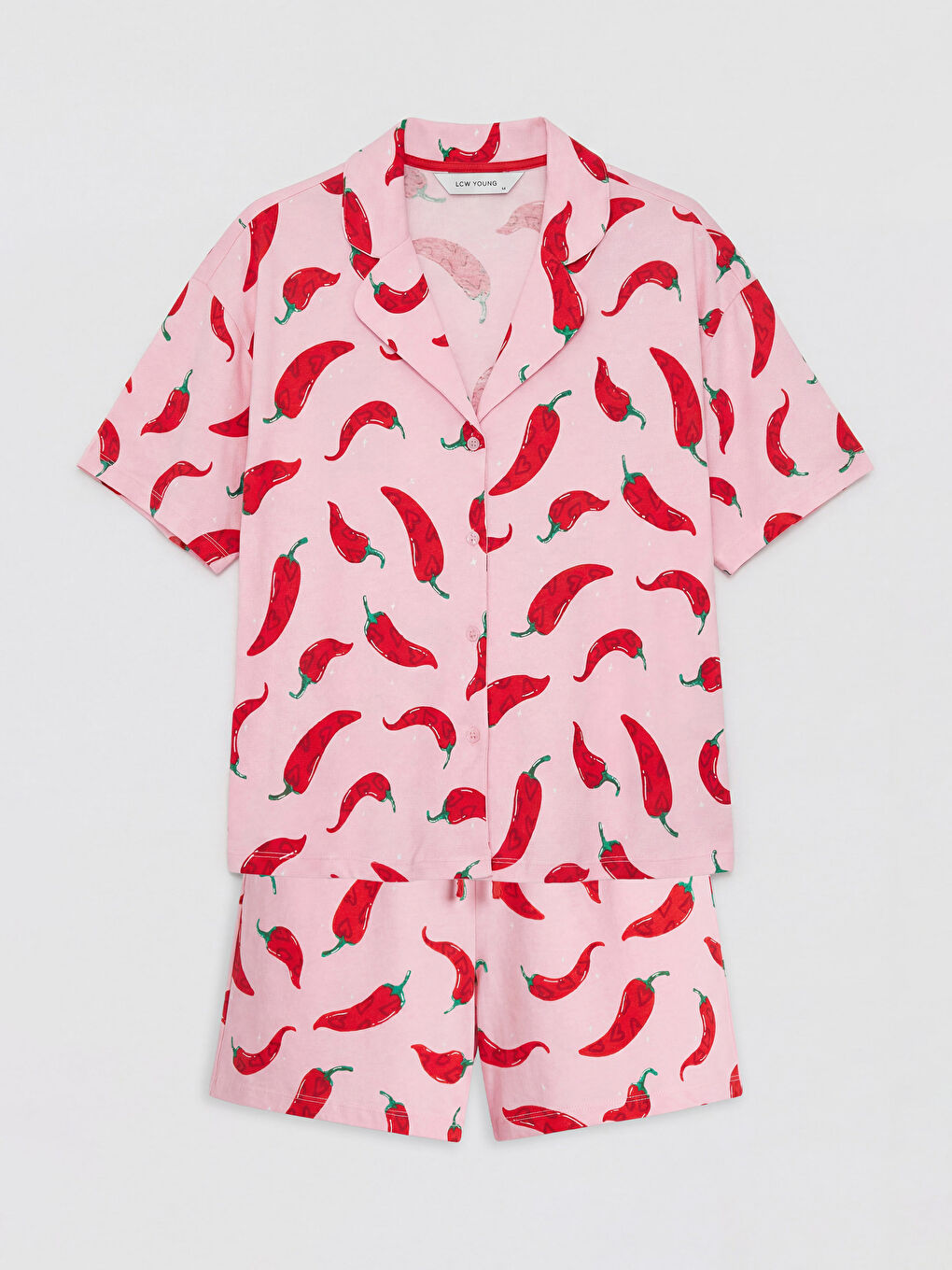 Pembe Gömlek Yaka Kadın Şortlu Pijama Takımı