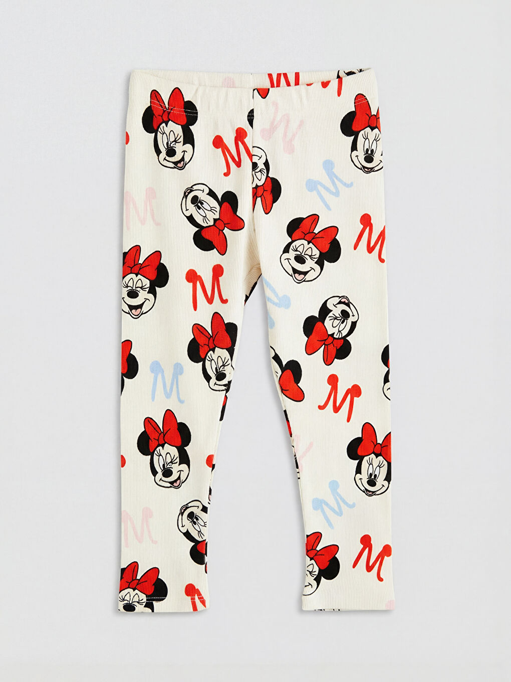 Ekru Kız Çocuk Minnie Mouse Baskılı Fitilli Tayt