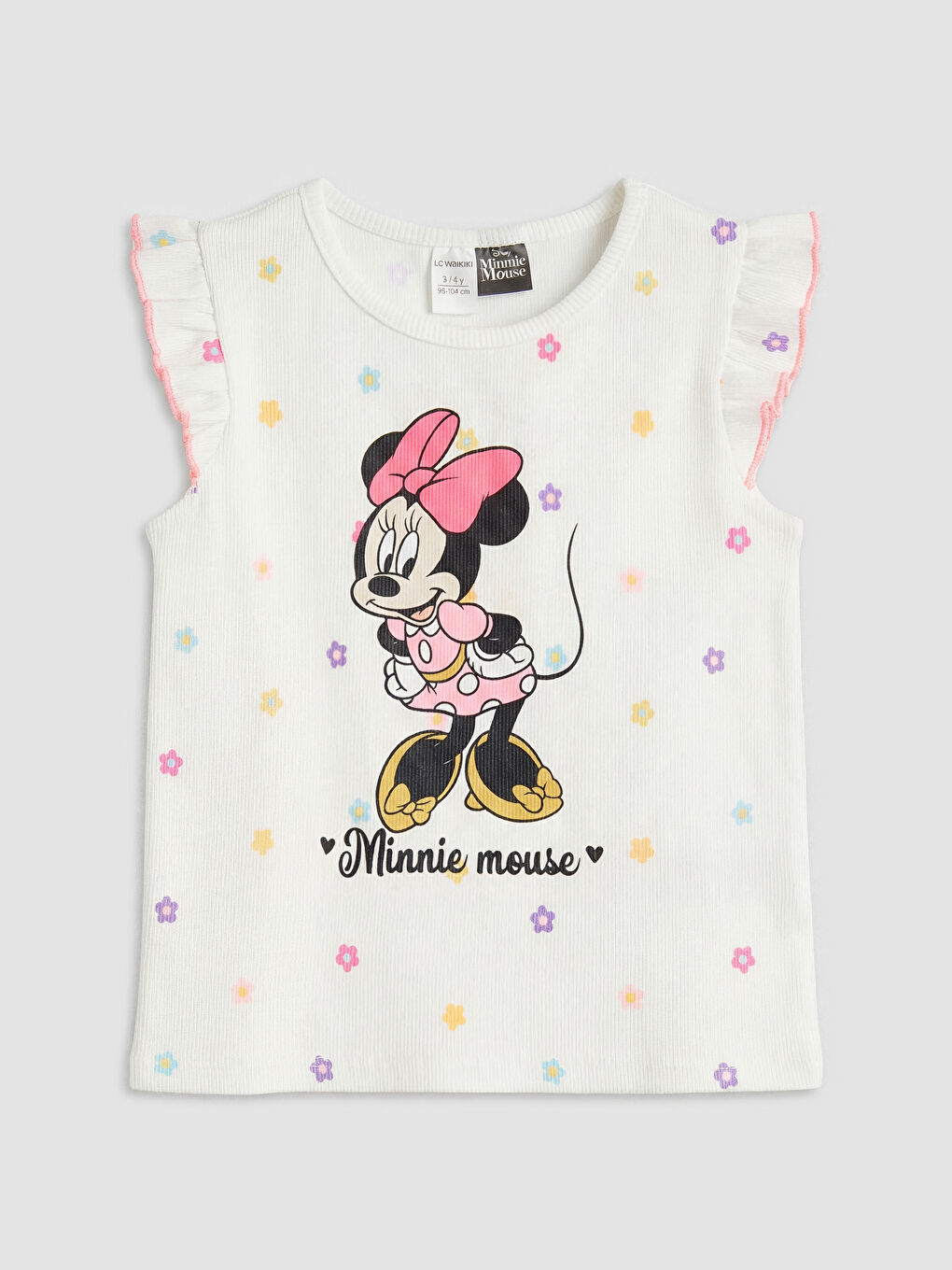 Ekru Minnie Mouse Baskılı Kız Çocuk Tişört