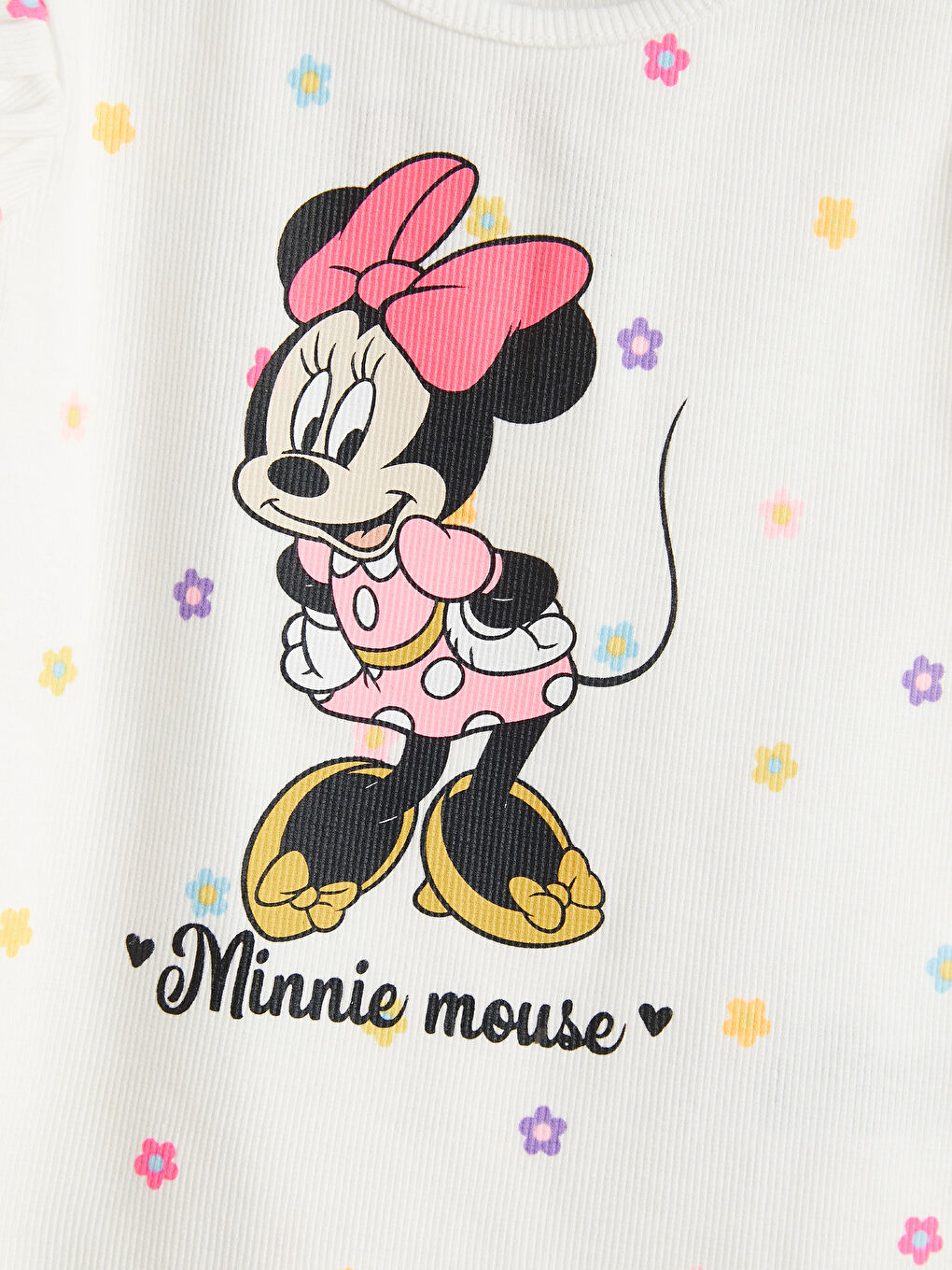 Ekru Minnie Mouse Baskılı Kız Çocuk Tişört-2