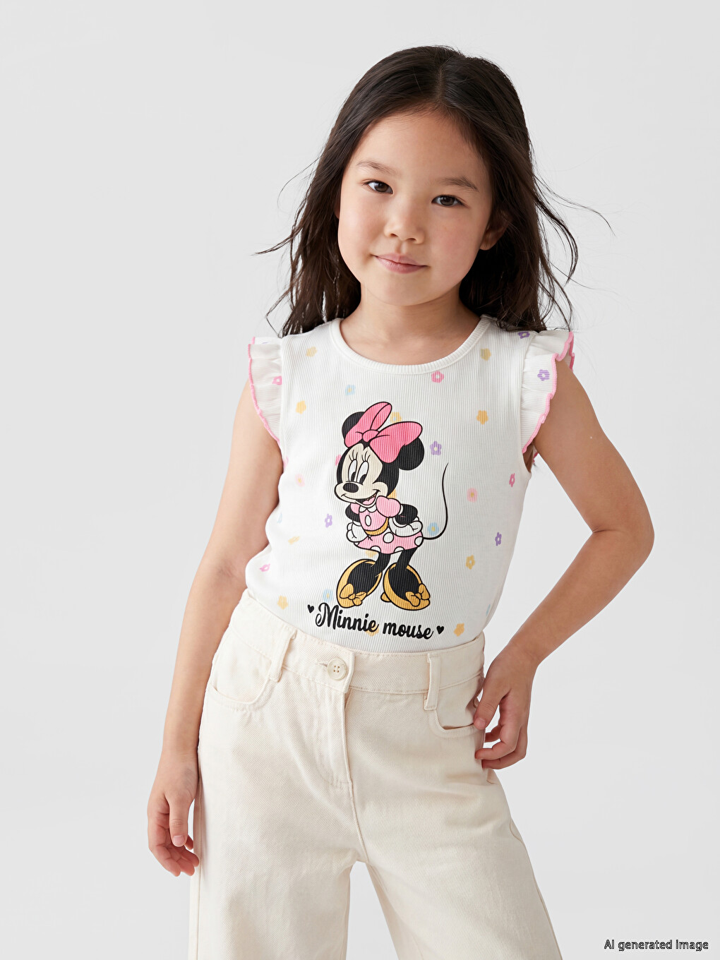 Bluzë T-shirt e stampuar Minnie Mouse për vajza-1