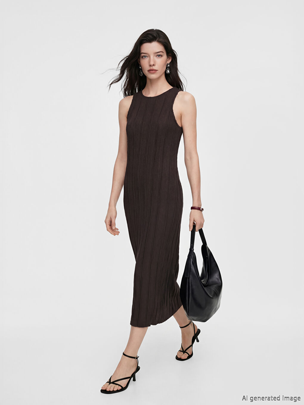 Текстурное платье А-силуэта с круглым вырезом-1