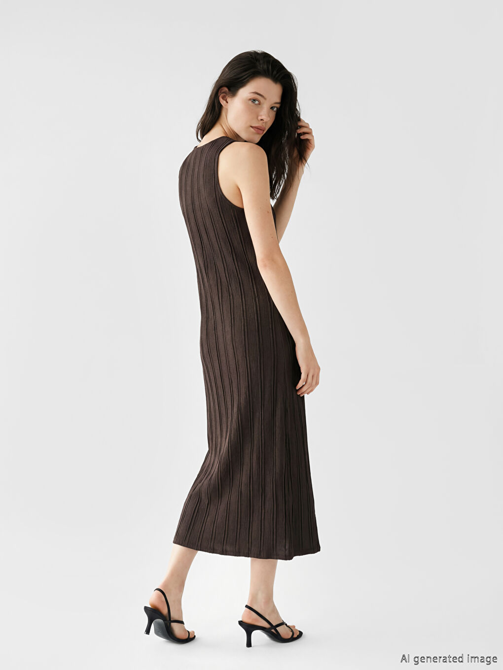 Текстурное платье А-силуэта с круглым вырезом-2