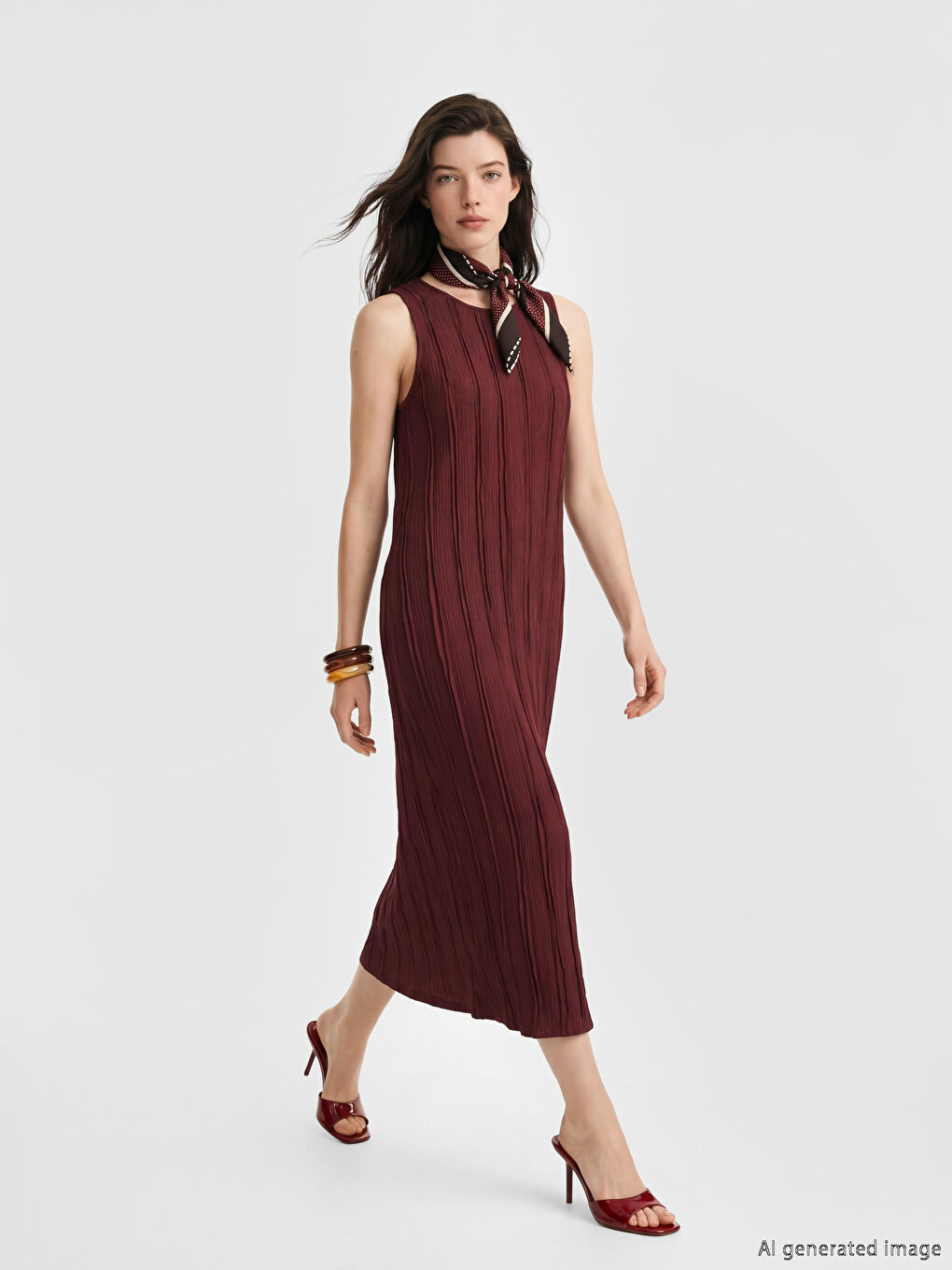 Текстурное платье А-силуэта с круглым вырезом-1