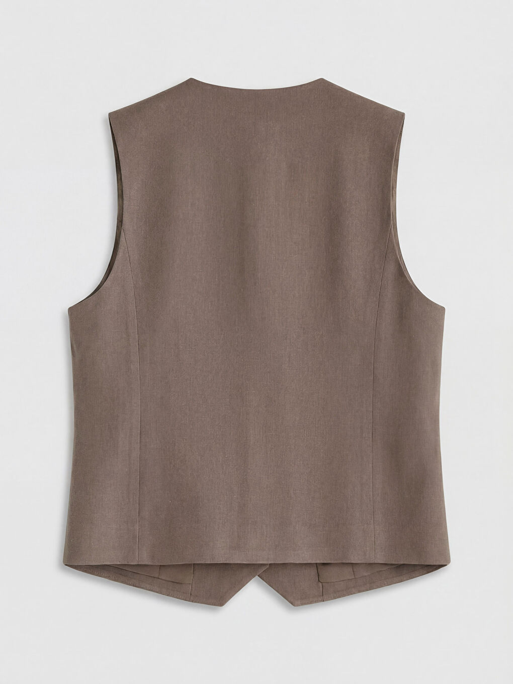 Kahverengi V Yaka Keten  Karışımlı Kadın Klasik Yelek-1