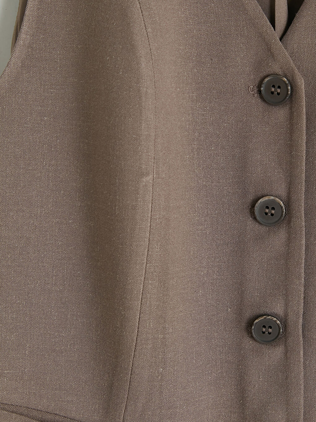 Kahverengi V Yaka Keten  Karışımlı Kadın Klasik Yelek-2