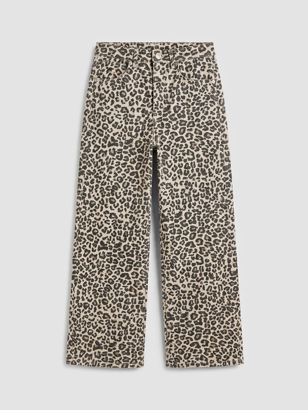 Bej Wideleg Leopar Desenli Kız Çocuk Pantolon