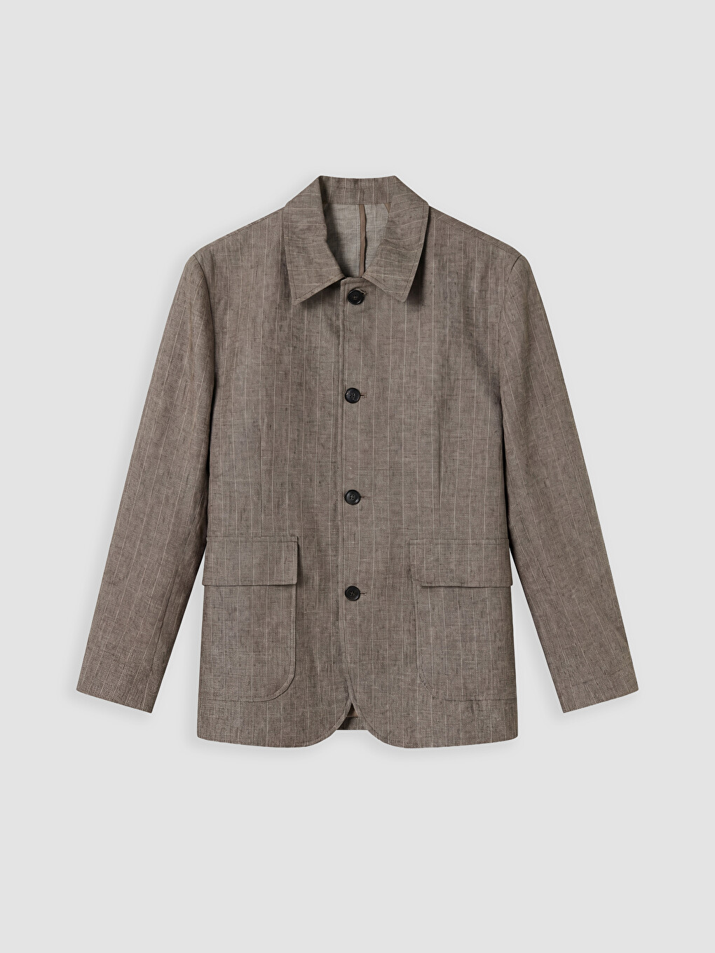 Kahverengi Loose Fit Çizgili Keten Karışımlı Erkek Blazer Ceket