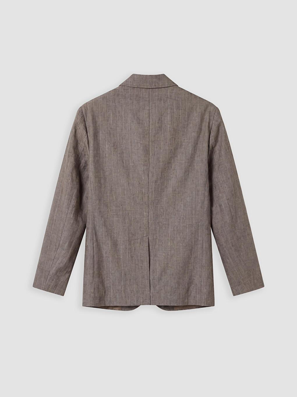 Kahverengi Loose Fit Çizgili Keten Karışımlı Erkek Blazer Ceket-1