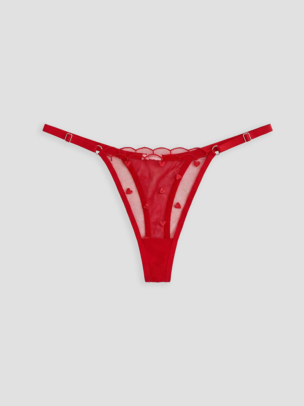 Kırmızı Kalp Desenli Fantezi Tanga Külot