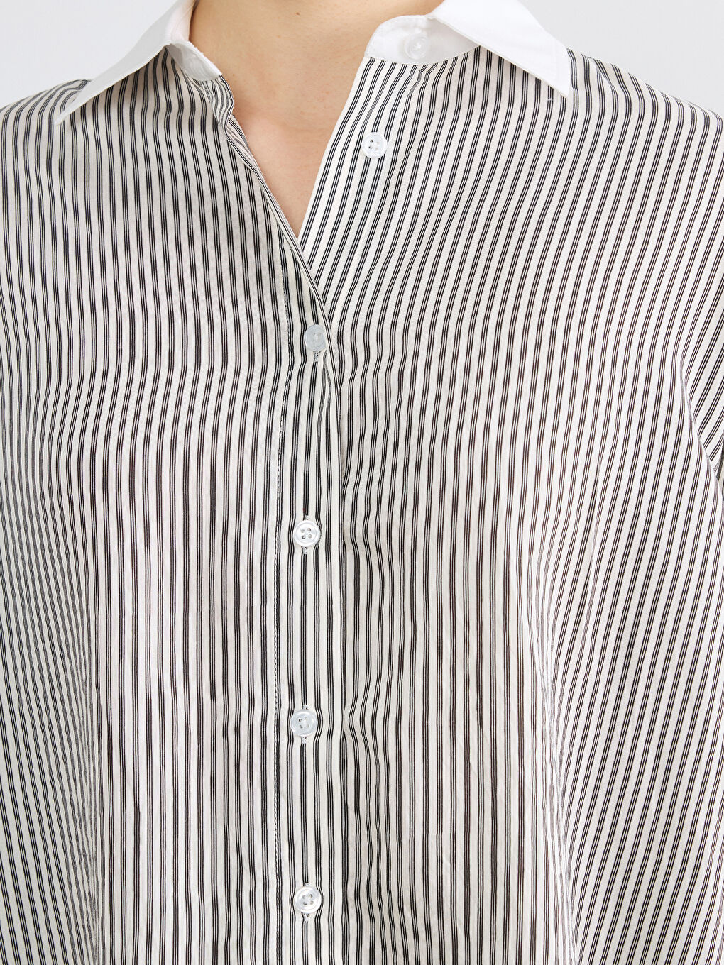 Bej Çizgili Kadın Gömlek-2