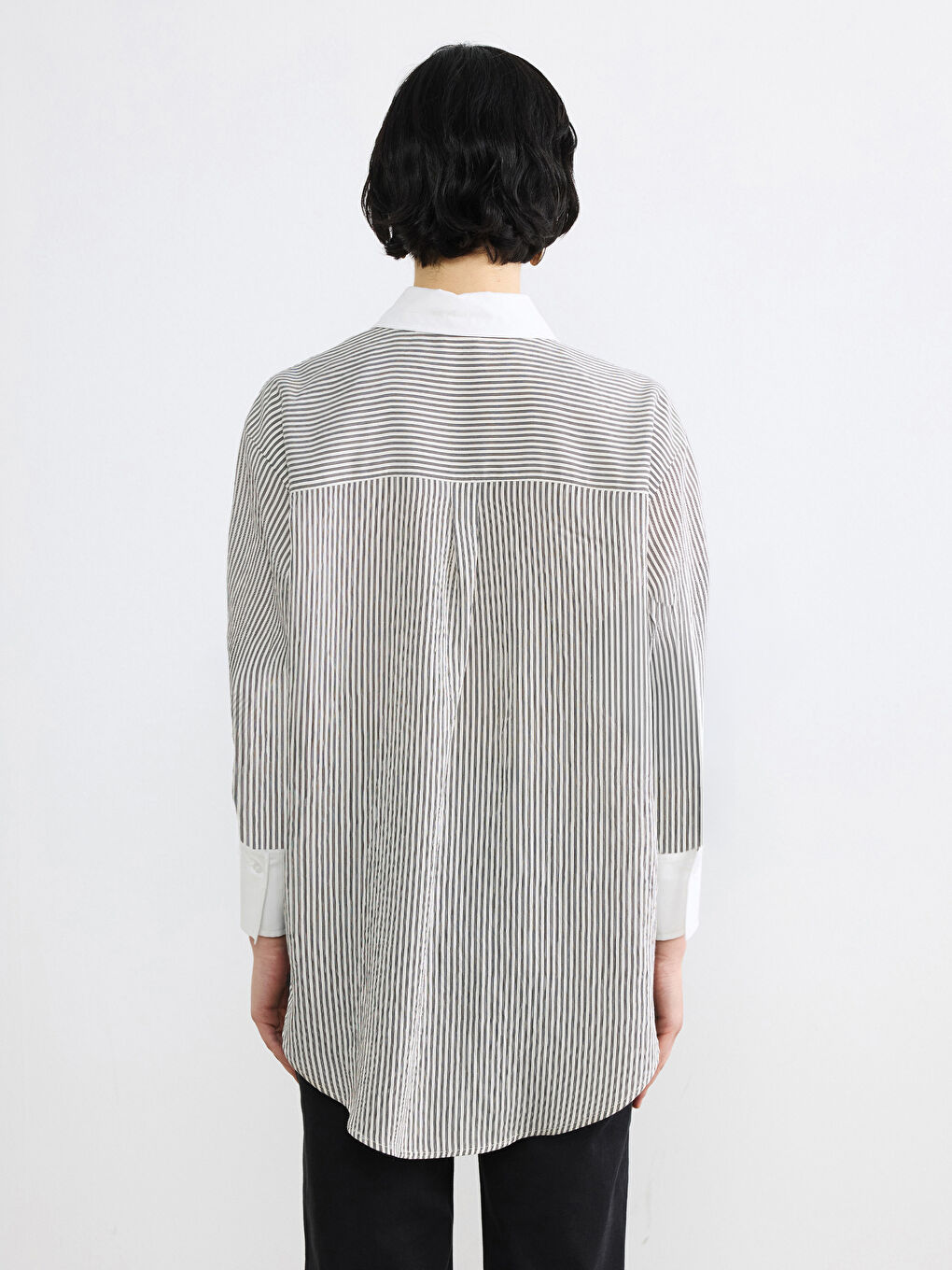 Bej Çizgili Kadın Gömlek-3