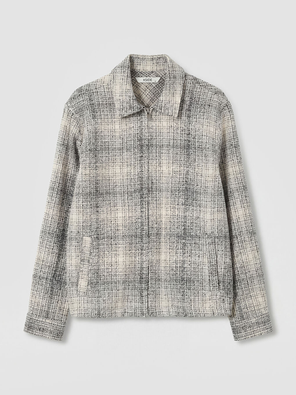 Gri Loose Fit Ekose Desenli Erkek Gömlek Ceket