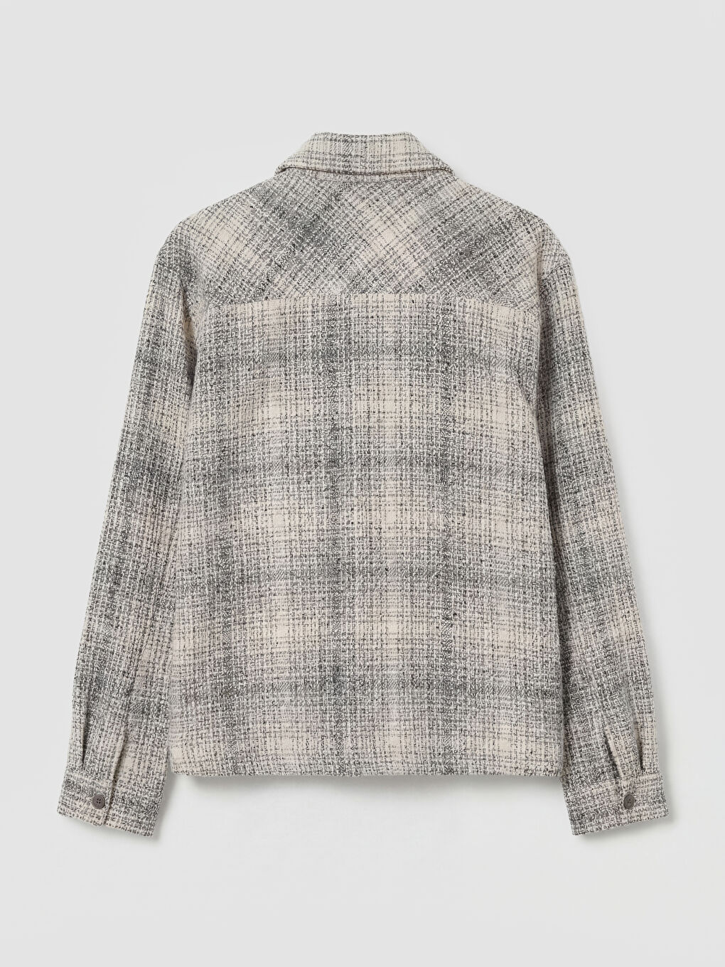 Gri Loose Fit Ekose Desenli Erkek Gömlek Ceket-1