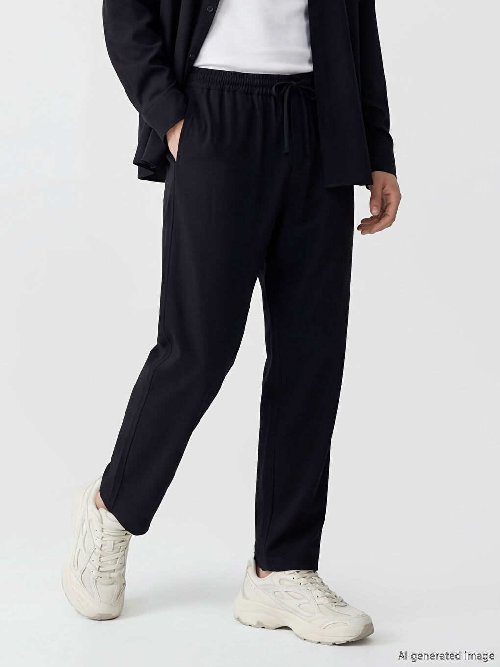 Siyah Rahat Kalıp Erkek Pantolon-1