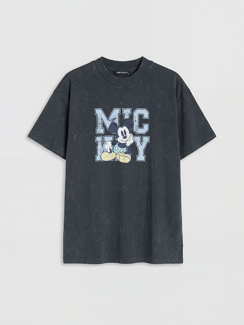 Antrasit Mickey Mouse Baskılı Kadın Tişört