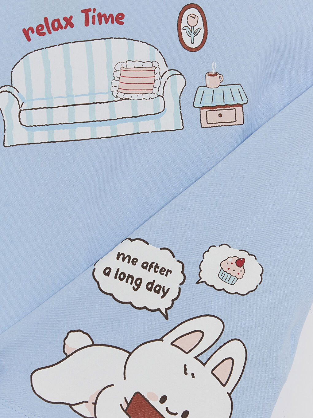 Mavi Baskılı Kadın Şortlu Pijama Takımı-5