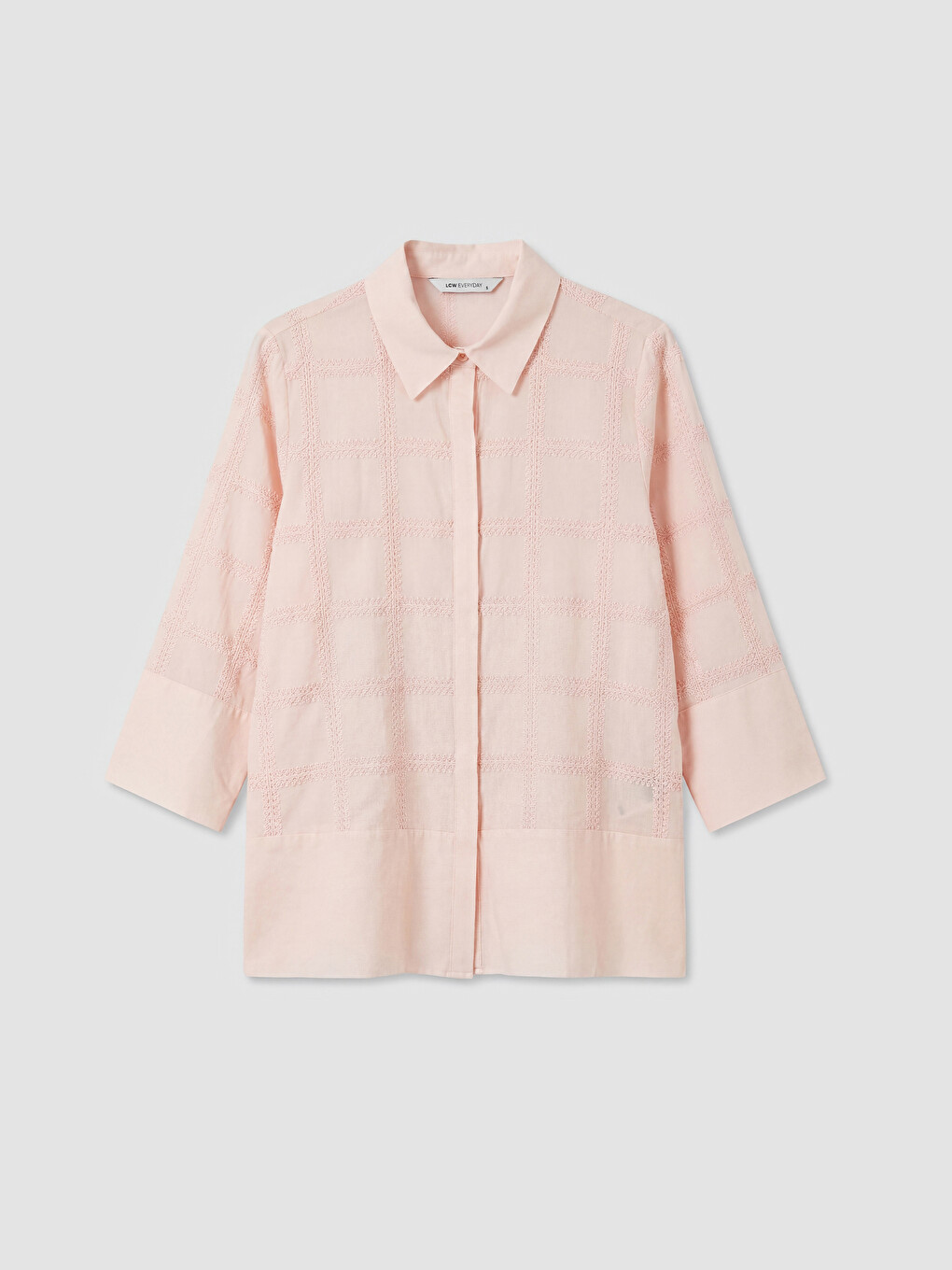 Pembe Kare Nakışlı Kadın Gömlek