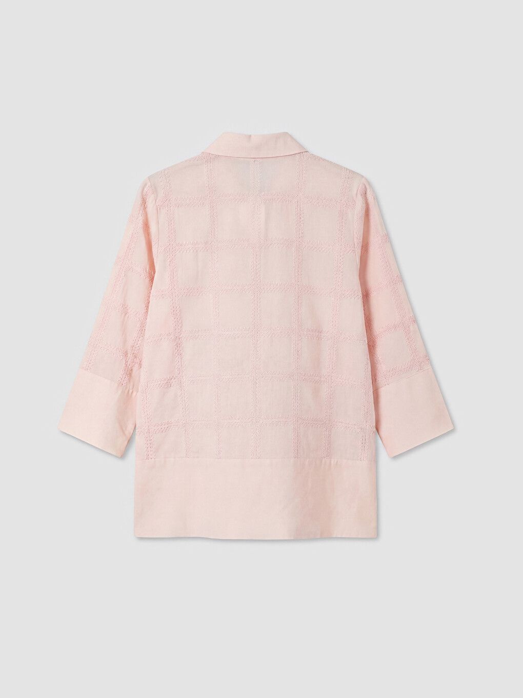 Pembe Kare Nakışlı Kadın Gömlek-1