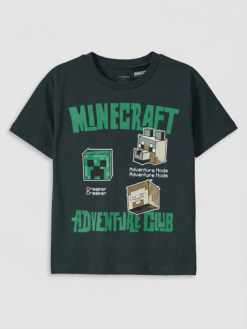 Antrasit Bisiklet Yaka Minecraft Baskılı Erkek Çocuk Tişört