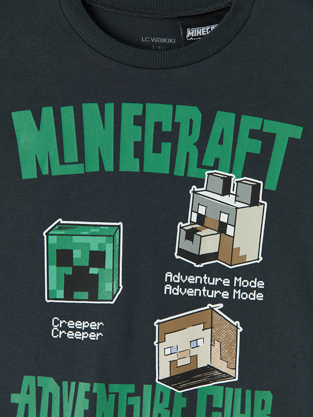 Antrasit Bisiklet Yaka Minecraft Baskılı Erkek Çocuk Tişört-2