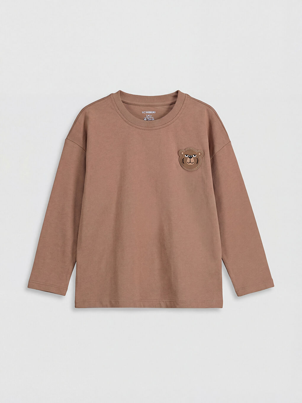 Kahverengi Bisiklet Yaka Nakışlı Erkek Çocuk Tişört