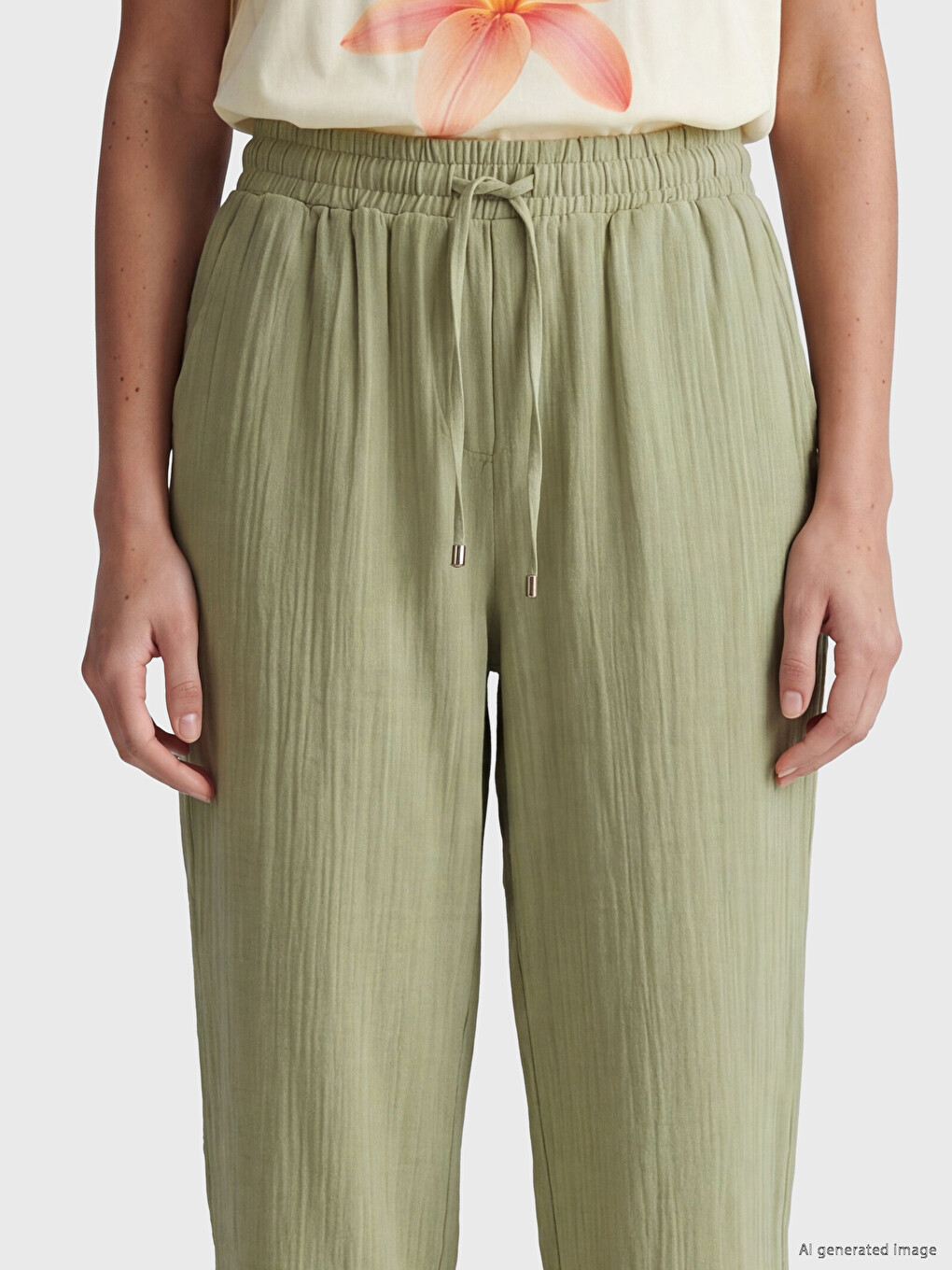 Elastic Waist Muslin Women's Trousers-2
