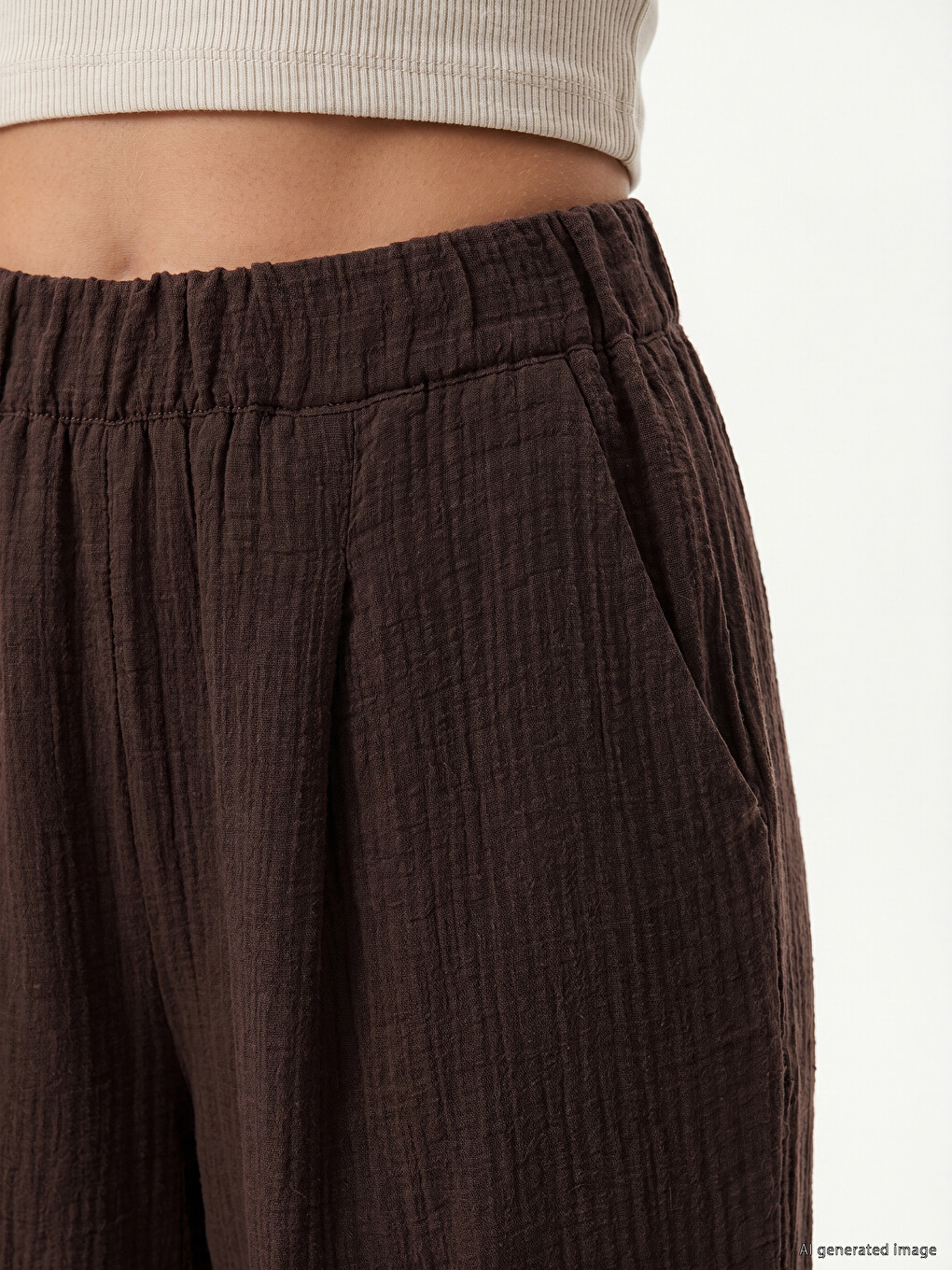 Ženske pantalone sa elastičnim strukom od naboranog materijala-2